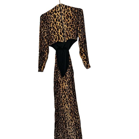 A.L.C. ALC Brown Tan Leopard Gabriela Gown Silk Formal Cut Out Maxi Dress Size 8 - Picture 5 of 11